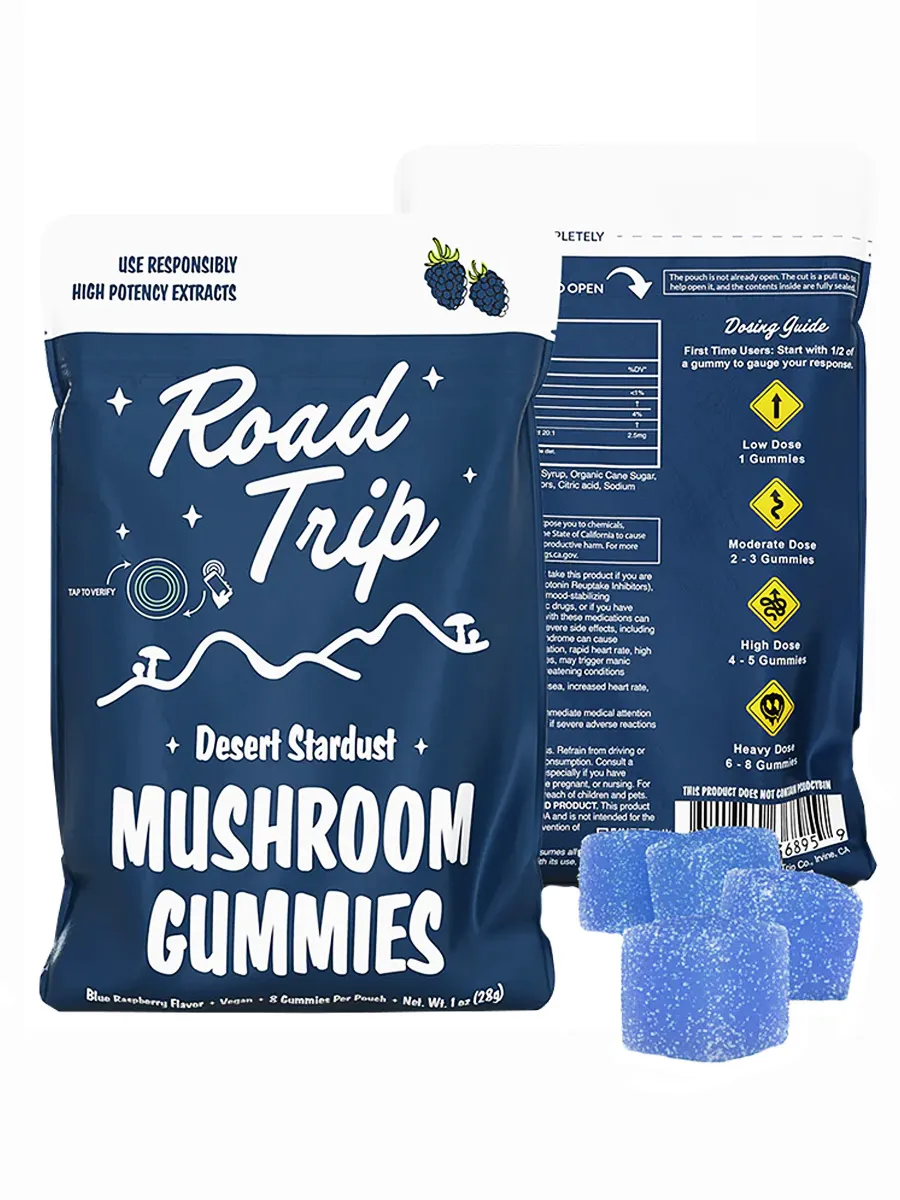 Blue Raspberry Road Trip Desert Stardust Shroom Vegan Gummies 8ct 28G