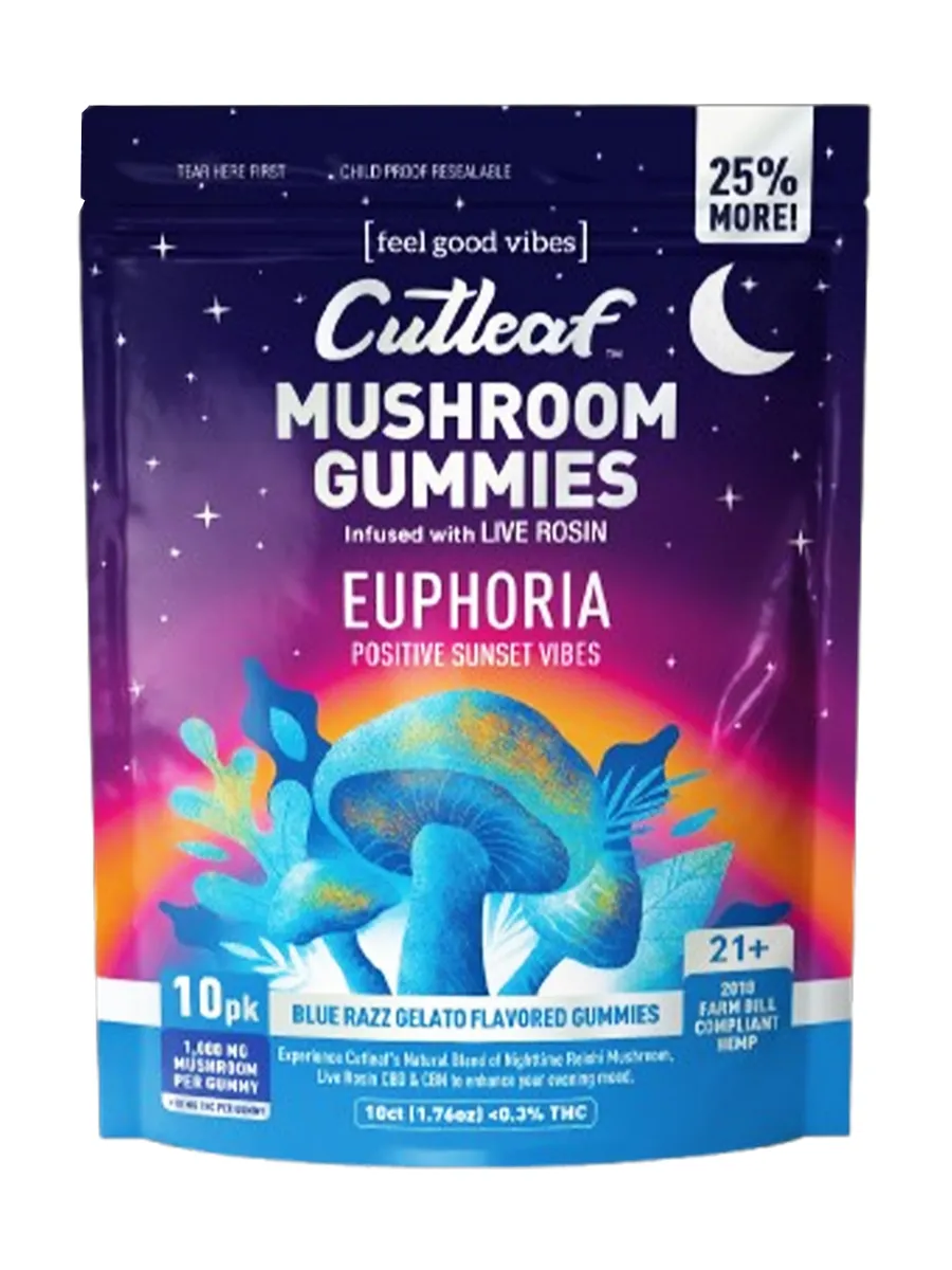 Blue Razz Gelato Cutleaf Euphoria Mushroom Gummies 1000mg 10ct