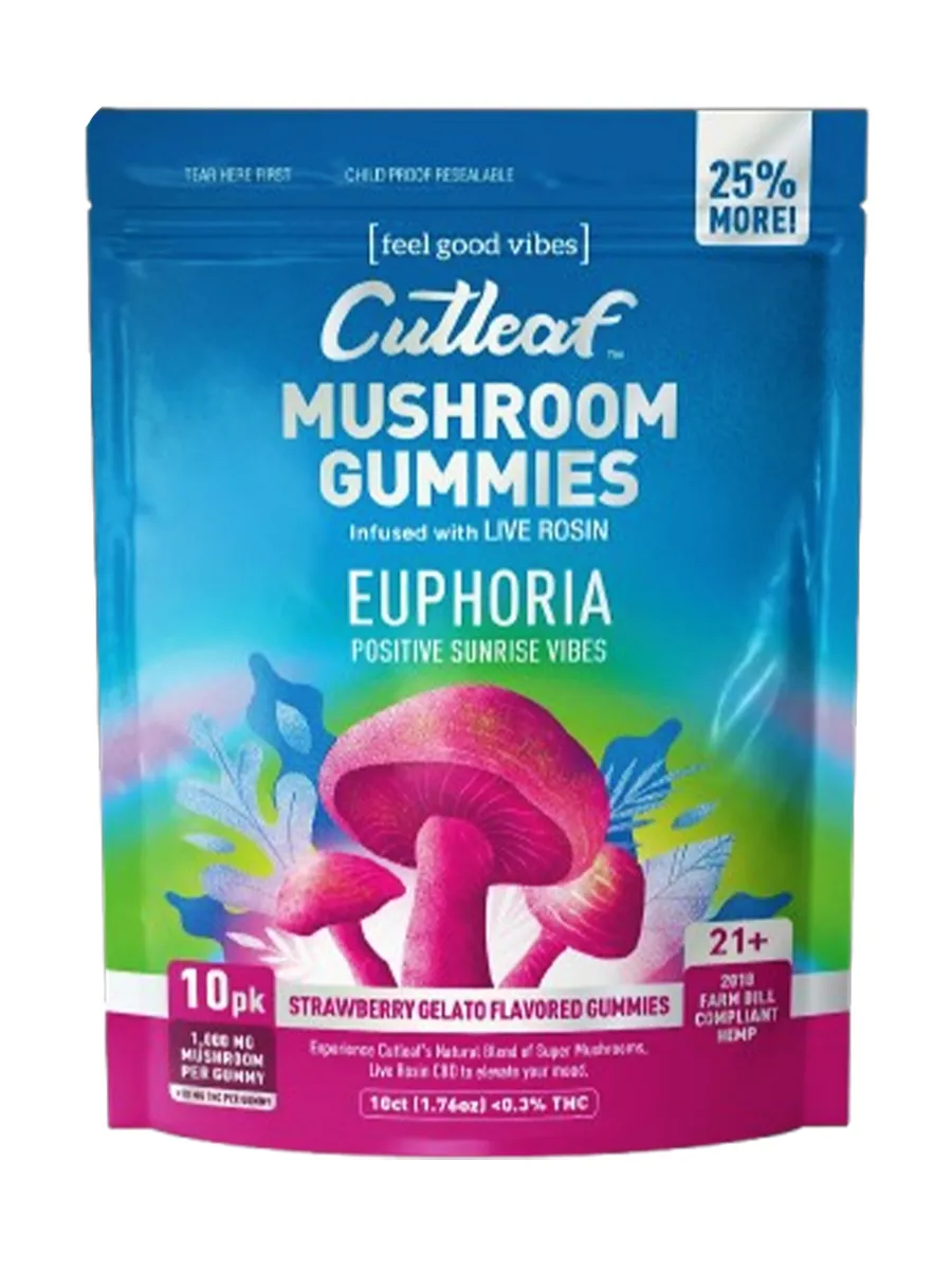 Strawberry Gelato Cutleaf Euphoria Mushroom Gummies 1000mg 10ct